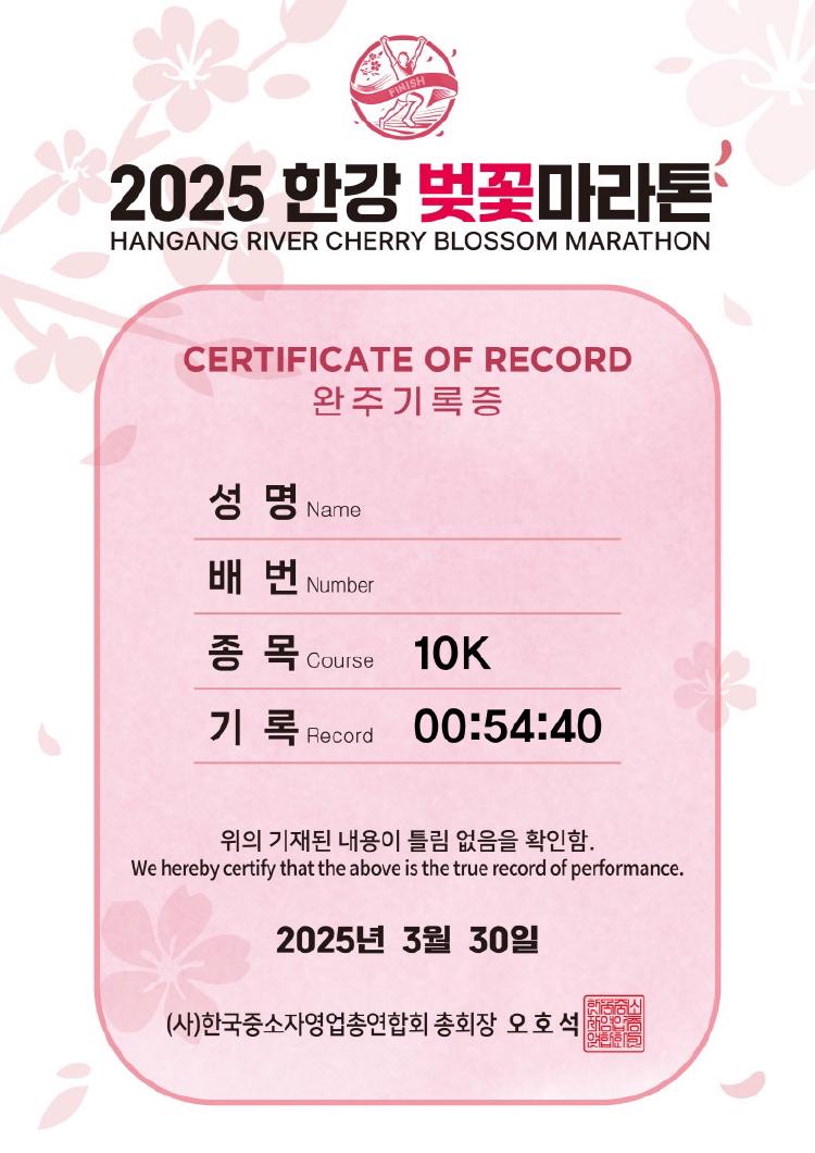 2025년 3월 30일 2025 한강 벚꽃 마라톤 10K